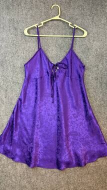 Sopre Women Purple Satin Slip Dress Camisole Tie Front Size M Vintage Style